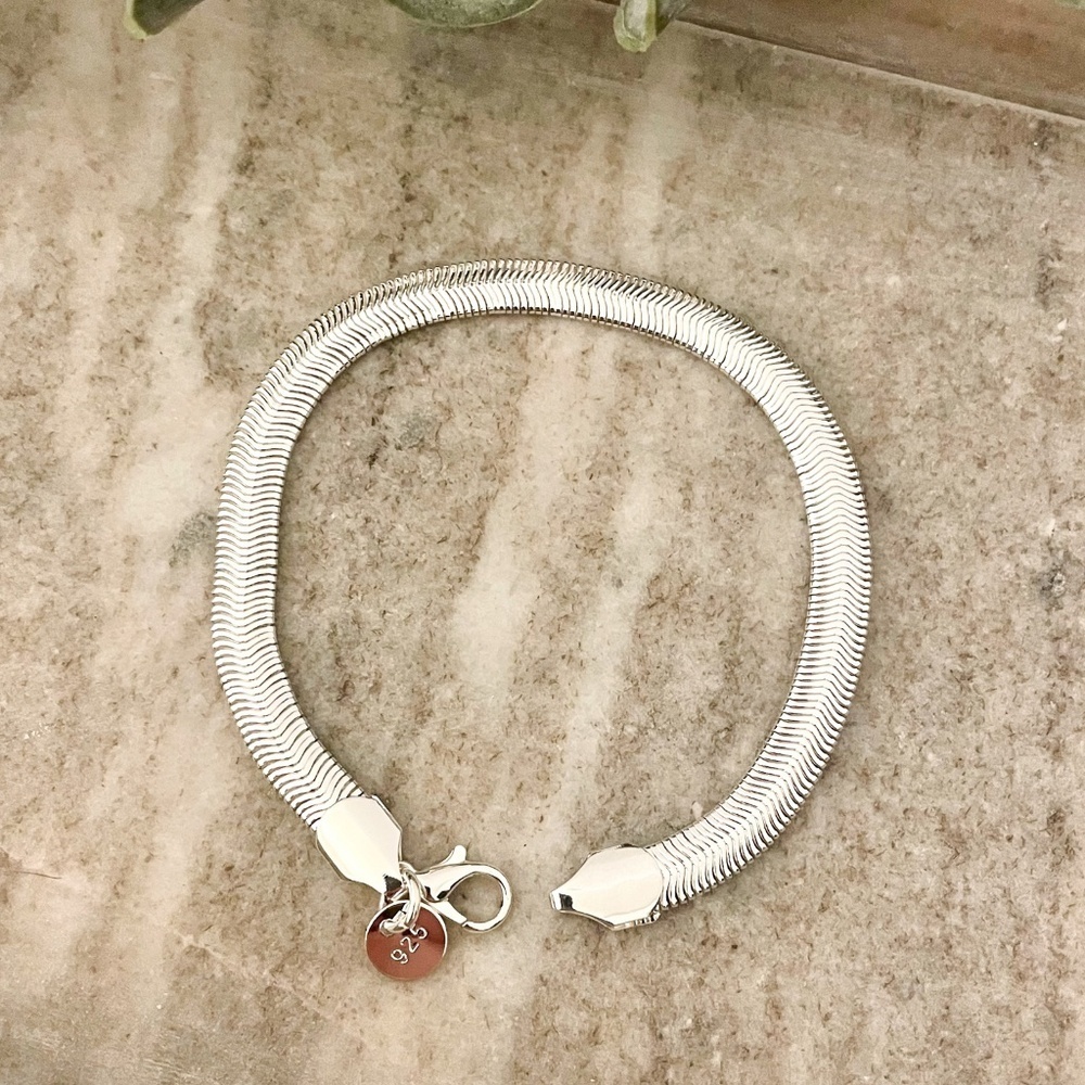 925 Sterling Silver Herringbone Bracelet Snake Chain Bracelet 8 inch Bracelet - Picture 4 of 7